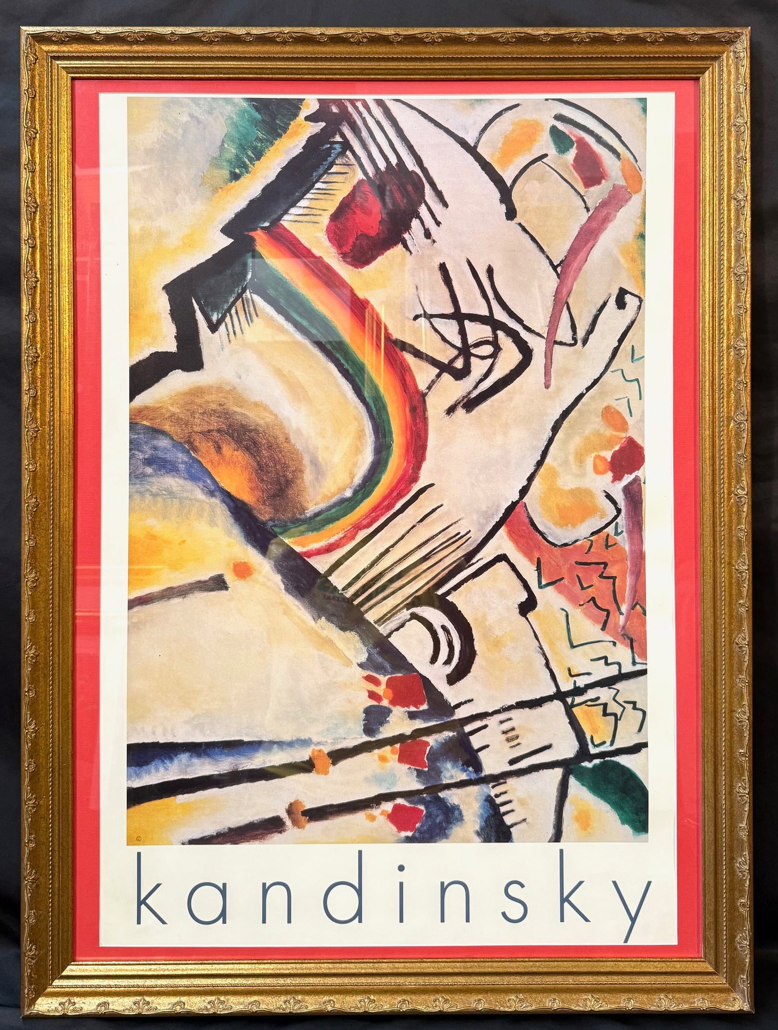 WASSILY KANDINSKY (1866-1944) ABSTRACT COMPOSITION POSTER LITHOGRAPH TITLED COSSACKS, 1910, 29IN x: A color lithographic poster after a famous abstract composition by pioneering modernist Wassily Kandinsky, widely regarded as one of the founders of pure abstraction in Western art. The image reproduc