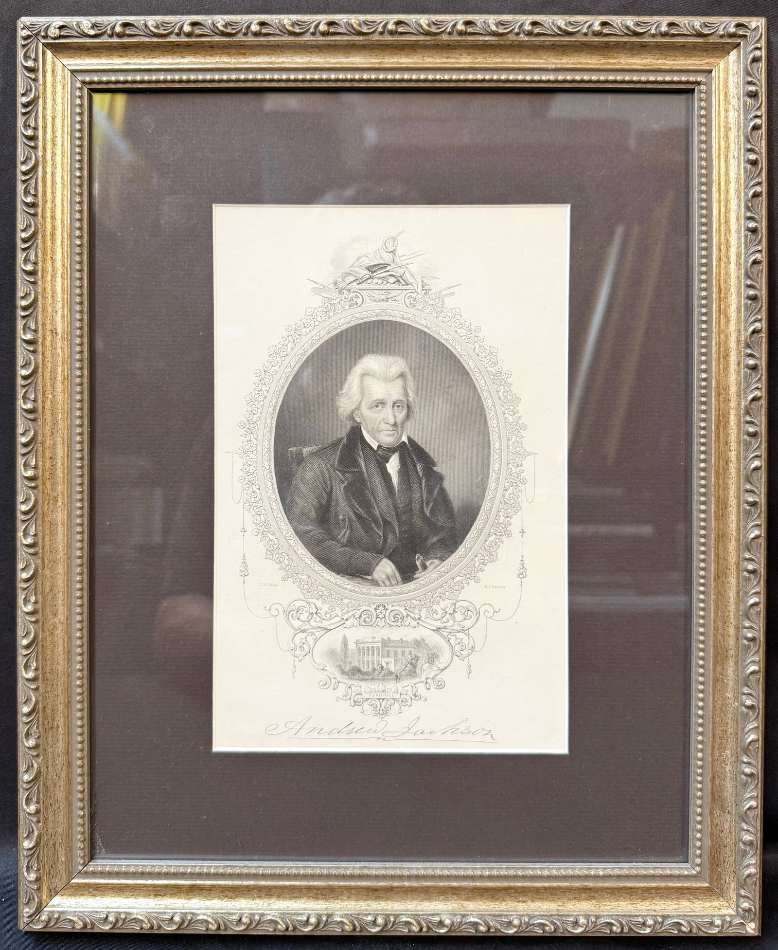 ANDREW JACKSON PRESIDENTIAL STEEL ENGRAVING, WAR COMMAND PORTRAIT WITH HERMITAGE BY W.J. EDWARDS (1 of 9)