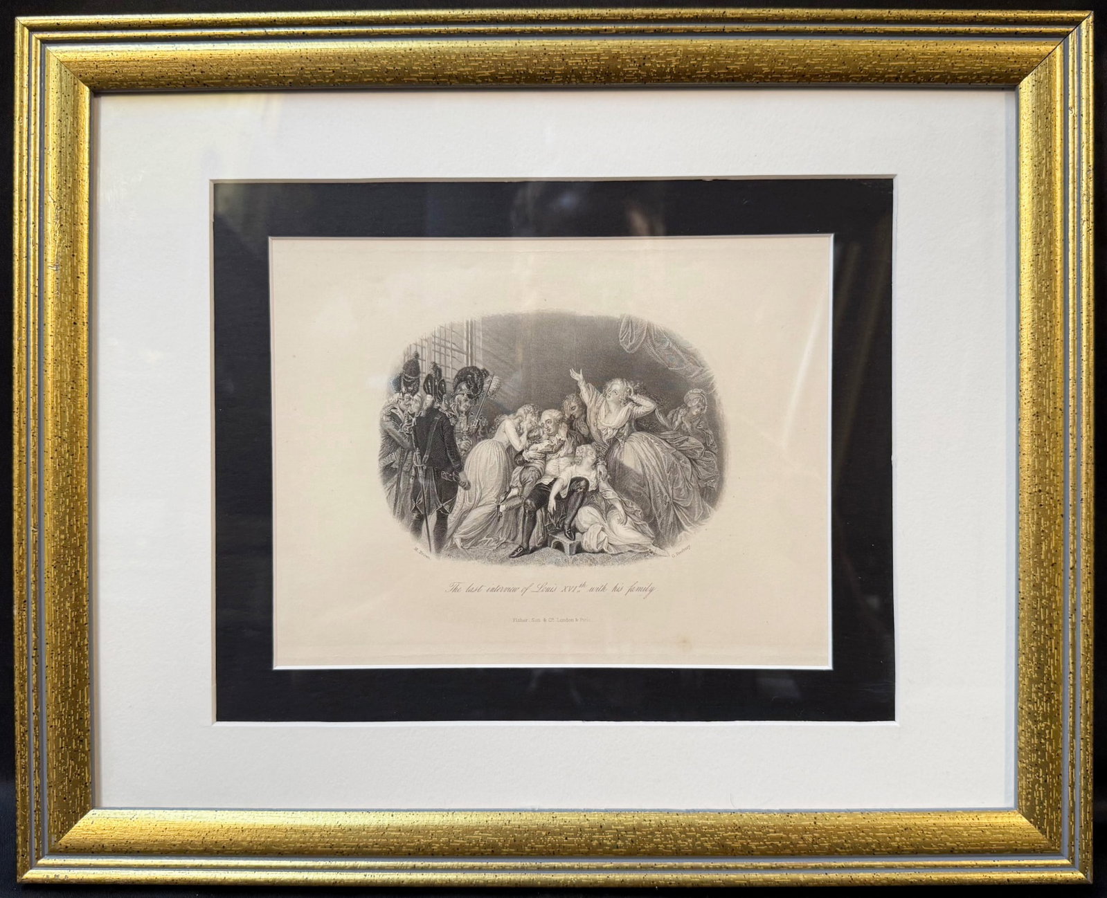 MARIE ANTOINETTE AND LOUIS XVI FINAL FAREWELL, FRENCH REVOLUTION TRAGEDY ENGRAVING FISHER SON & CO., (1 of 8)