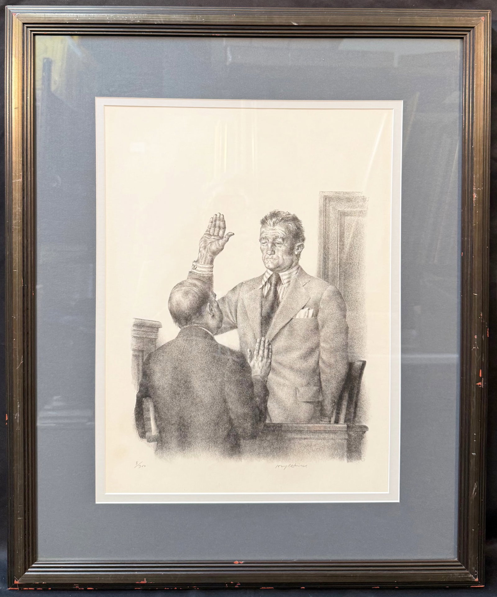 SIGNED JOSEPH HIRSCH (1910-1981) LITHOGRAPH TITLED ?TAKING THE OATH?, AMERICAN SOCIAL REALISM, 24IN (1 of 11)