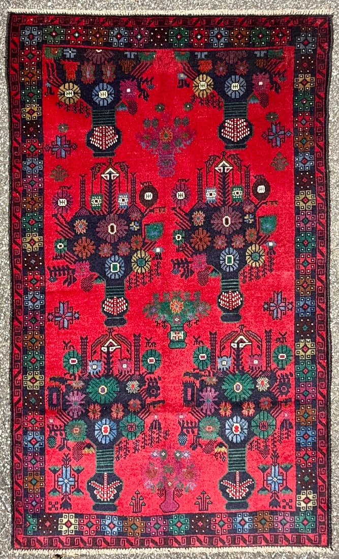 VINTAGE AFGHANI BALOUCH HAND KNOTTED TRIBAL RUG, JEWEL-TONE FOLK ART MASTERPIECE, 3.5 x 5.9 (104cm x (1 of 3)
