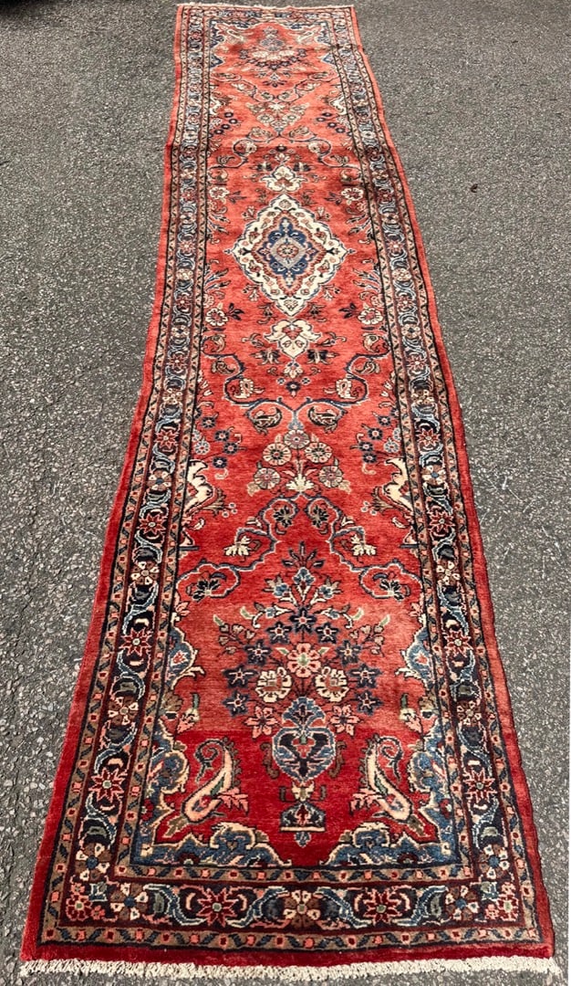 ELEGANT ANTIQUE, PERSIAN TABRIZ HAND KNOTTED RUNNER, FLORAL MEDALLION, 2.9 x 12.4 (84cm x 376cm) (1 of 5)