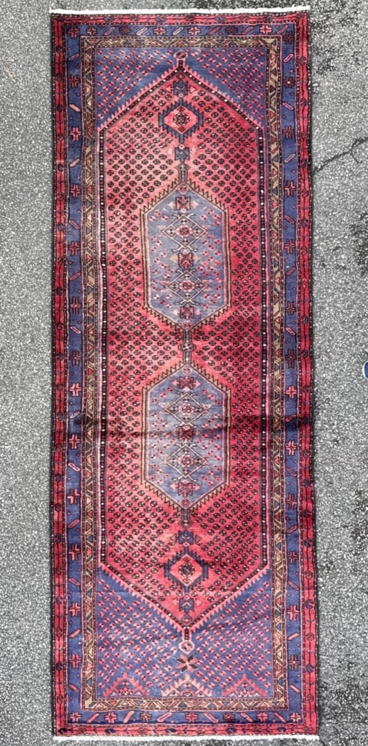ANTIQUE PERSIAN BIDJAR HAND KNOTTED RUNNER, 3.8 x 10.0 (112cm x 305cm): Antique Persian Bidjar runner was hand knotted in Iran of 100% natural wool with a cotton foundation. This rug is 100+ years old, has medium wool piles and is in excellent condition for its age. 