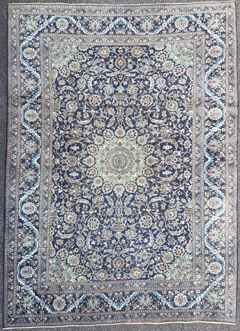 ANTIQUE PERSIAN KASHAN HAND KNOTTED RUG, 8.0 x 11.0 (244cm x 335cm): Antique Persian Kashan rug was hand knotted in Iran of 100% natural wool on a cotton foundation. This rug is 80+ years old, has full to medium wool piles and is in excellent condition for its age
