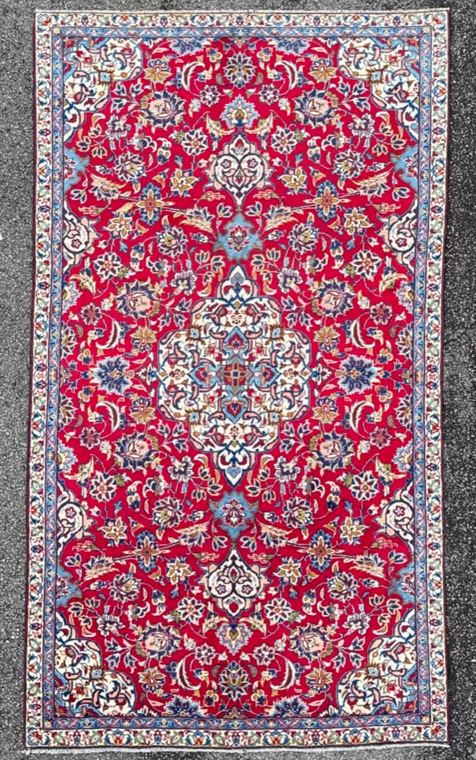 VINTAGE PERSIAN KASHAN HAND KNOTTED RUG, 5.9 x 10.3 (179cm x 312cm): Vintage Persian Kashan rug was hand knotted in Iran of 100% natural wool on a cotton foundation. This rug is 70+ years old, has full to medium wool piles and is in excellent condition for its age