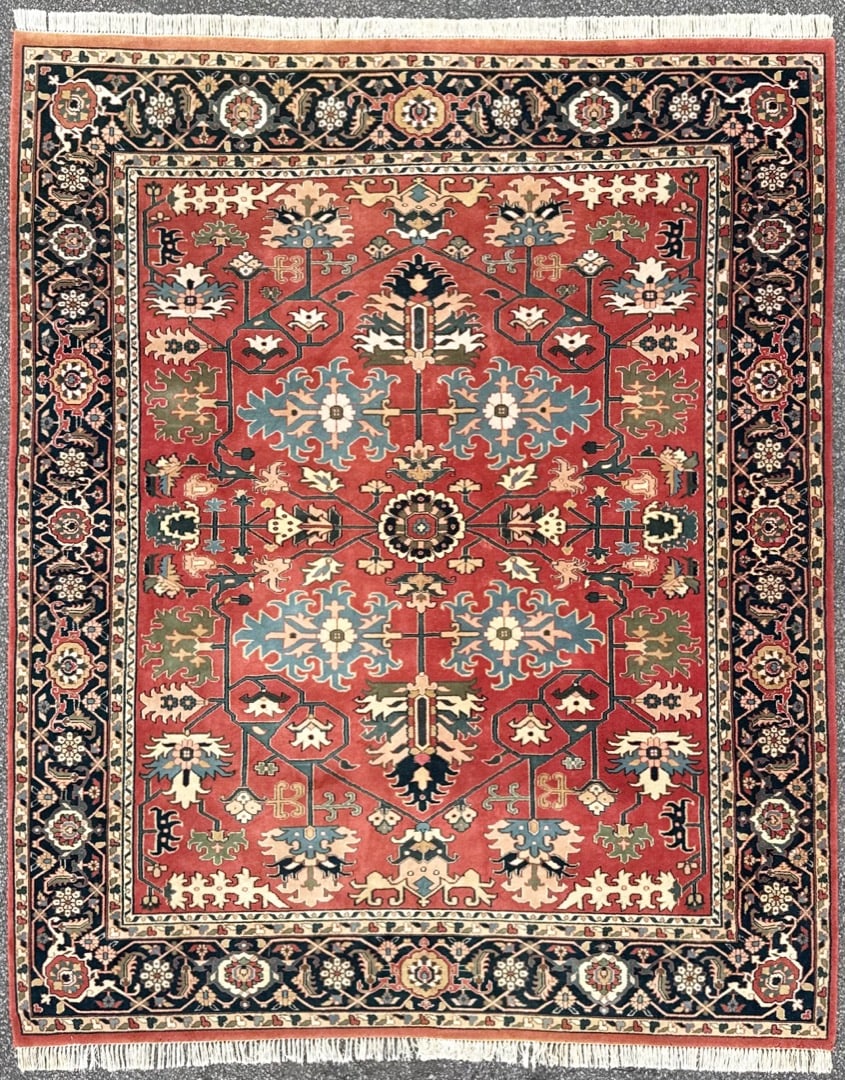 VINTAGE MAHAL HAND KNOTTED RUG, 8.1 x 11.0 (246cm x 335cm): Vintage Mahal rug was hand knotted in India of 100% natural wool on a cotton foundation. The rug is 50+ years old, has full wool piles and is in like new condition. This rug features a richly sat