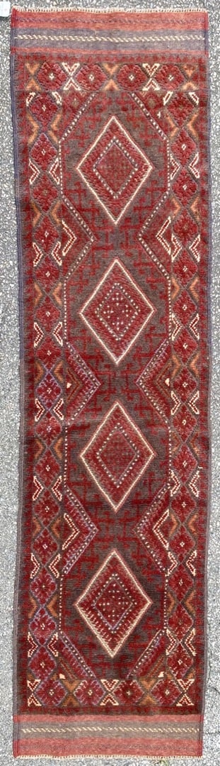 TRIBAL MASHWANI HAND KNOTTED RUNNER, NEW ? 2.1 x 7.10 (64cm x 239cm): Afghani Mashwani runner was hand knotted in Afghanistan of 100% natural wool. It has medium wool piles and is in brand new condition. Beautiful colors with excellent quality, and no hol