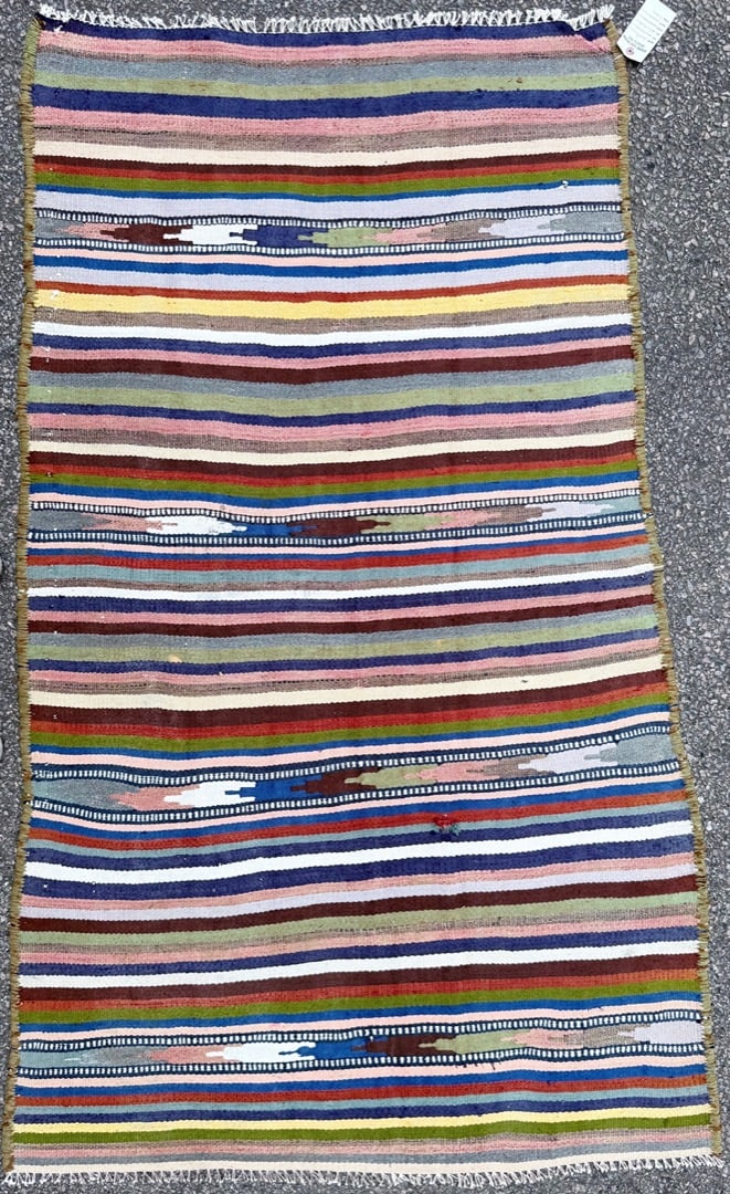 QASHQAI KILIM HAND KNOTTED RUG, NEW, 3.3 x 4.6 (99cm x 137m): Qashqai Kazak flat weave rug was hand knotted in Afghanistan of 100% natural wool and has flat weave wool piles and is in brand new condition. Beautiful colors with excellent quality. No hol
