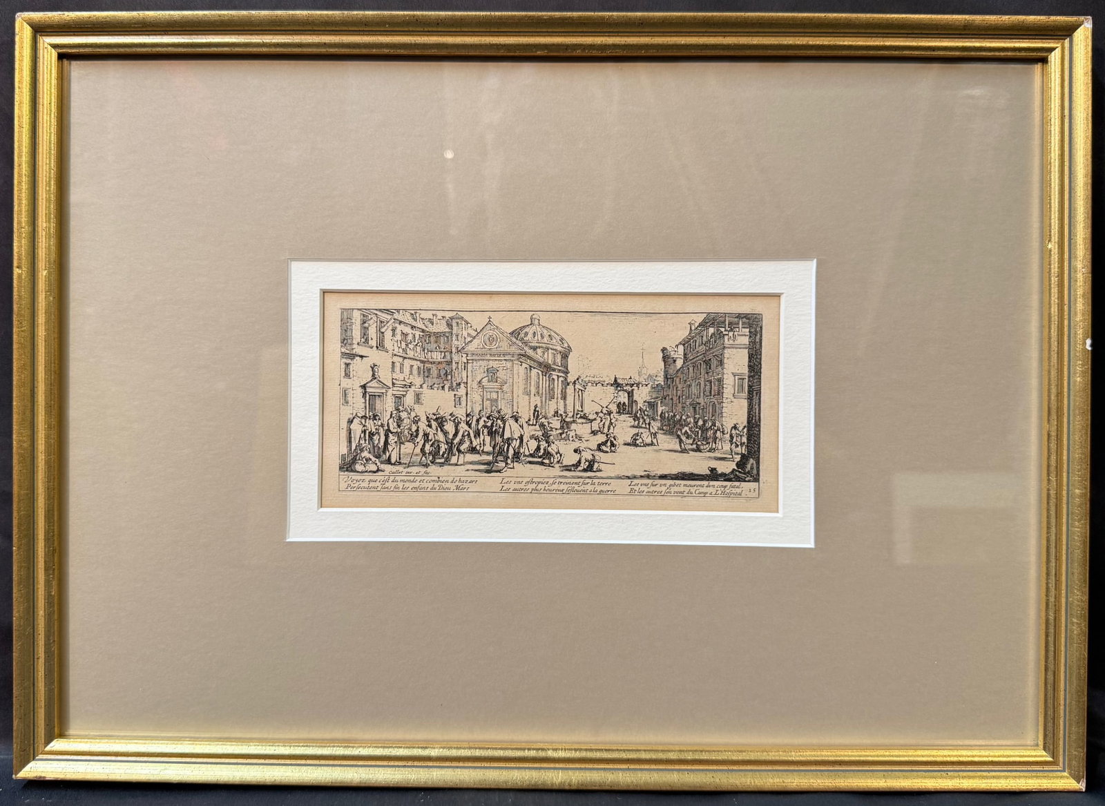 JACQUES CALLOT (1592-1635) ORIGINAL ETCHING TITLED LÕHOPITAL, 13IN x 17.75IN (33cm x 45cm) WITH: Original etching by French artist Jacques Callot (1592-1635) titled LÕHopital (The Hospital). This piece was created in 1633 and it is part of a 18 etchings series titled Les Grandes Misres