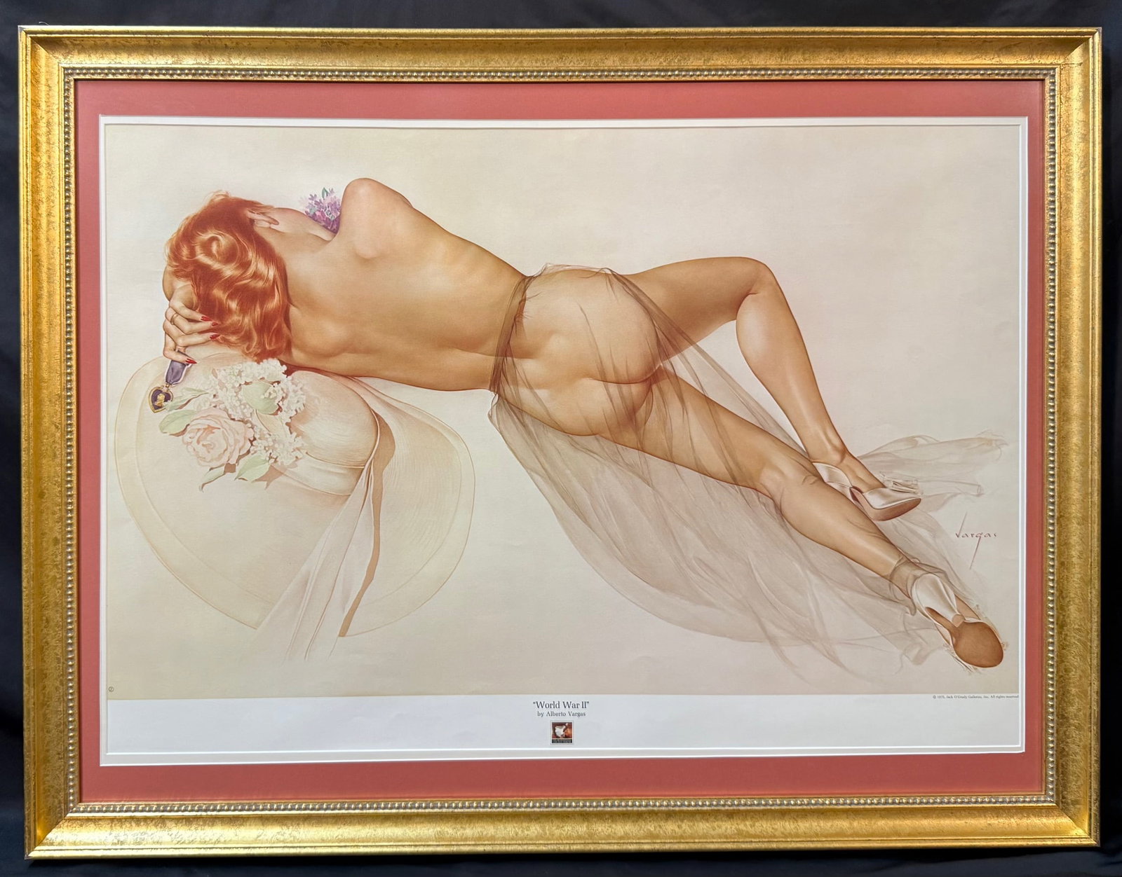 ALBERTO VARGAS PIN-UP PRINT TITLED WORLD WAR II, CHICAGO TRIBUNE BICENTENNIAL EDITION, 1975, 31.5IN