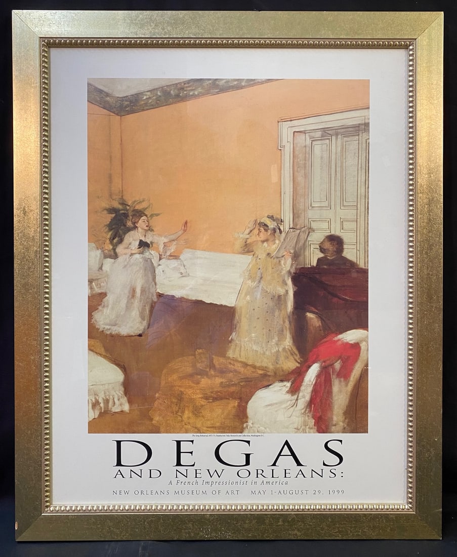 ORIGINAL EDGAR DEGAS (1834-1917) ART EXHIBITION LITHOGRAPH, 25.5IN x 31.5IN (65cm x 80cm): Edgar Degas (1834-1917) original art exhibition lithograph for the 1999 exhibition at The New Orleans Museum of Art. The underlying Degas piece is titled The Song Rehearsal, after the original which w