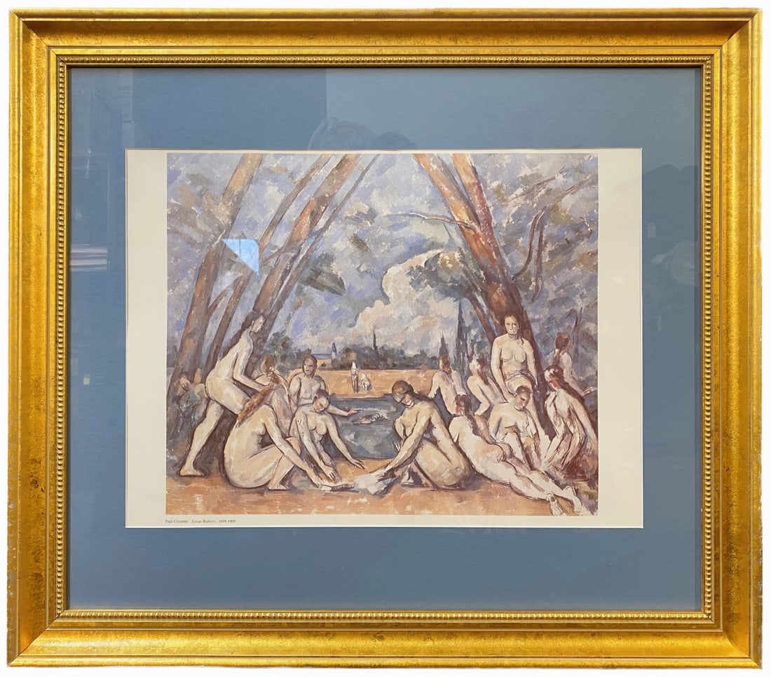 PAUL CEZANNE (1839-1906) LITHOGRAPH TITLED LES GRANDES BAIGNEUSES, 24.5IN x 28IN (62cm x 71cm): Paul Cezanne (1839-1906) lithograph titled Les Grandes Baigneuses (Large Bathers), after the original which was painted in 1906 and hangs at The Philadelphia Museum of Art, and is considered Cezanne&#