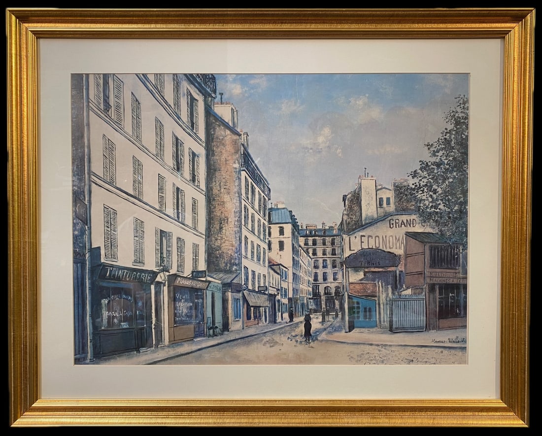 MAURICE UTRILLO (1883-1955) LITHOGRAPH TITLED STREET, 17IN x 21IN (43cm x 53cm): Maurice Utrillo (1883-1955) lithograph titled Street, which is after the original which was painted in 1922 and now hangs in the Baltimore Museum of Art. This piece was acquired from a Metro Washingto