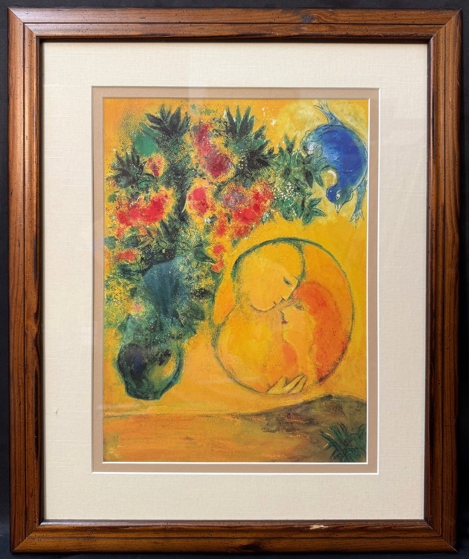MARC CHAGALL (1887-1985) LITHOGRAPH TITLED SOLEIL ET MIMOSA, 19IN x 23IN (48cm x 58cm): Marc Chagall (1887-1985) authorized lithograph. It is titled Soleil et Mimosa, and it after the original which was painted in 1949 and is now part of the collection at the Von-der-Heydt Museum in Wupe