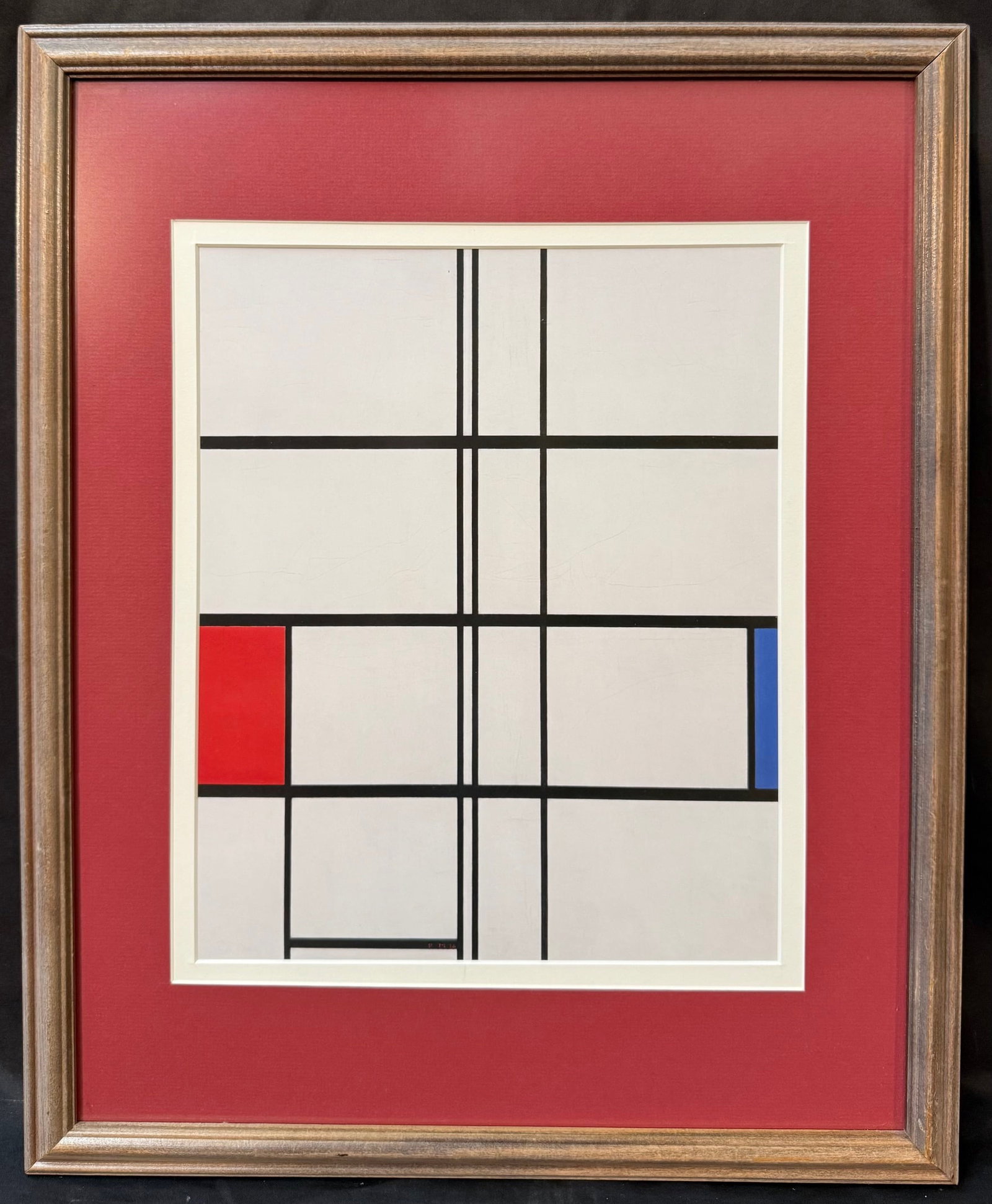 PIET MONDRIAN (1872-1944) LITHOGRAPH TITLED COMPOSITION WITH RED AND BLUE, 18IN x 21.5IN (46cm x: Piet Mondrian (1872-1944) authorized lithograph titled Composition with Red and Blue and it is after the original which was painted in 1933 and is now part of the collection at The Museum of Modern Ar
