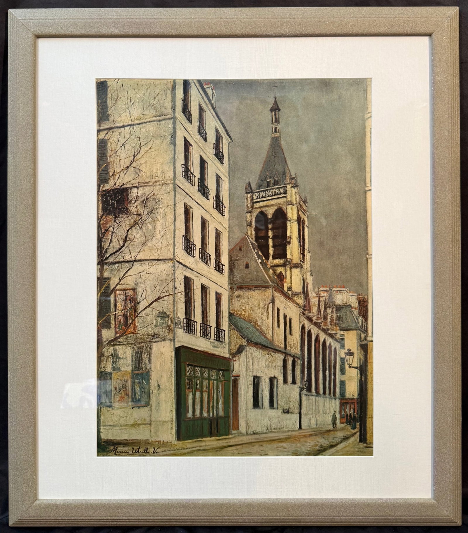 MAURICE UTRILLO (1883-1955) LITHOGRAPH TITLED THE CHURCH OF SAINT-SEVERIN, 27.5IN x 31.5IN (70cm x: Maurice Utrillo (1883-1955) lithograph titled The Church of Saint-Severin. This piece is after the original which was painted in 1913, and now is one display in The National Gallery of Art in Washingt