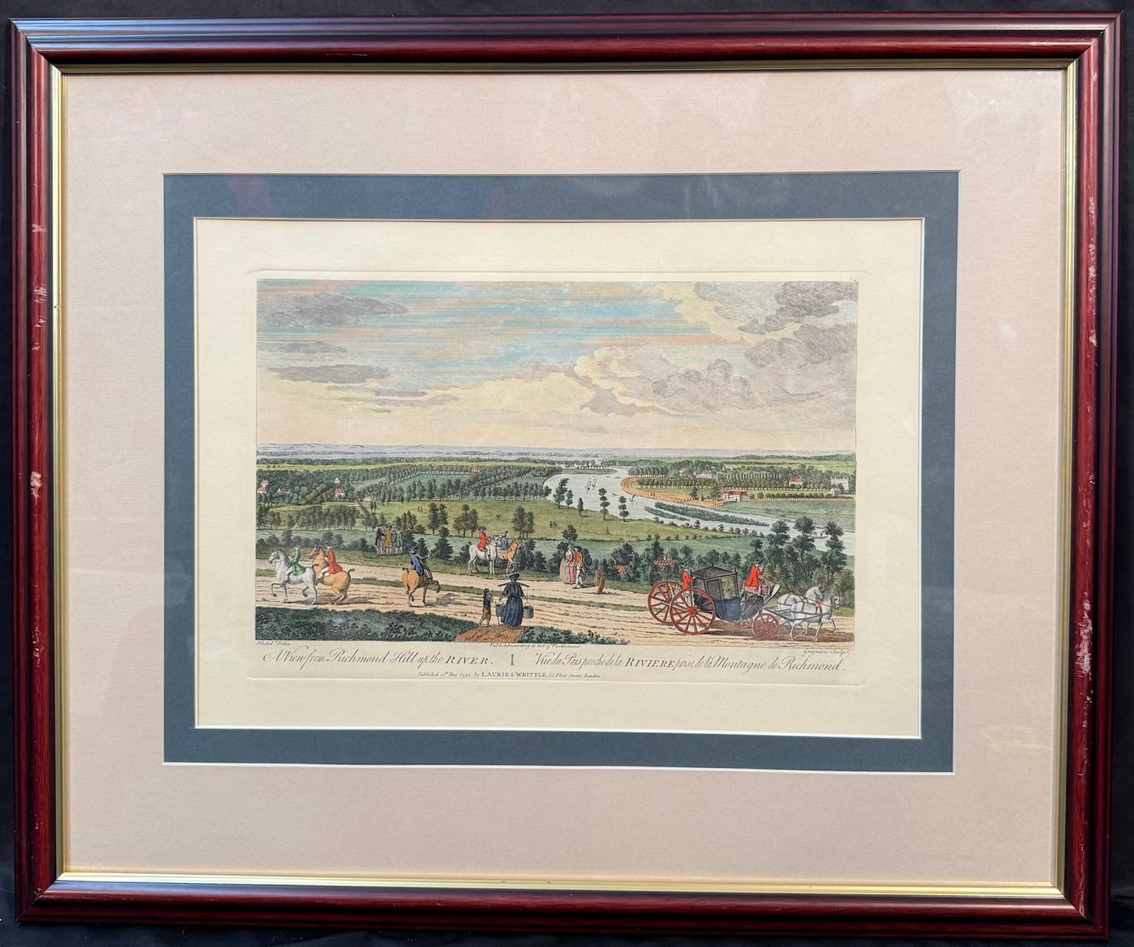 AUGUSTIN HECKEL DELIN (1690-1770) ORIGINAL ETCHING AND AQUATINT TITLED A VIEW FROM RICHMOND HILL, UP (1 of 9)