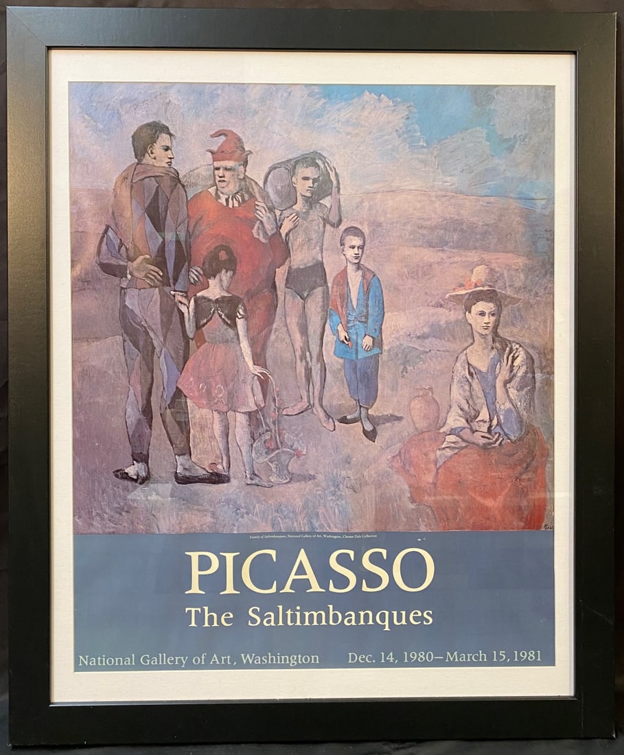 AFTER PABLO PICASSO (1881-1973) ORGINAL NATIONAL GALLERY OF ART EXHIBIT POSTER, 29.5IN x 35.5IN: After Pablo Picasso (1881-1973) original National Gallery of Art exhibit poster for The Saltimbanques. The underlying piece is titled Family of Saltimbanques, which is after the original which was cre