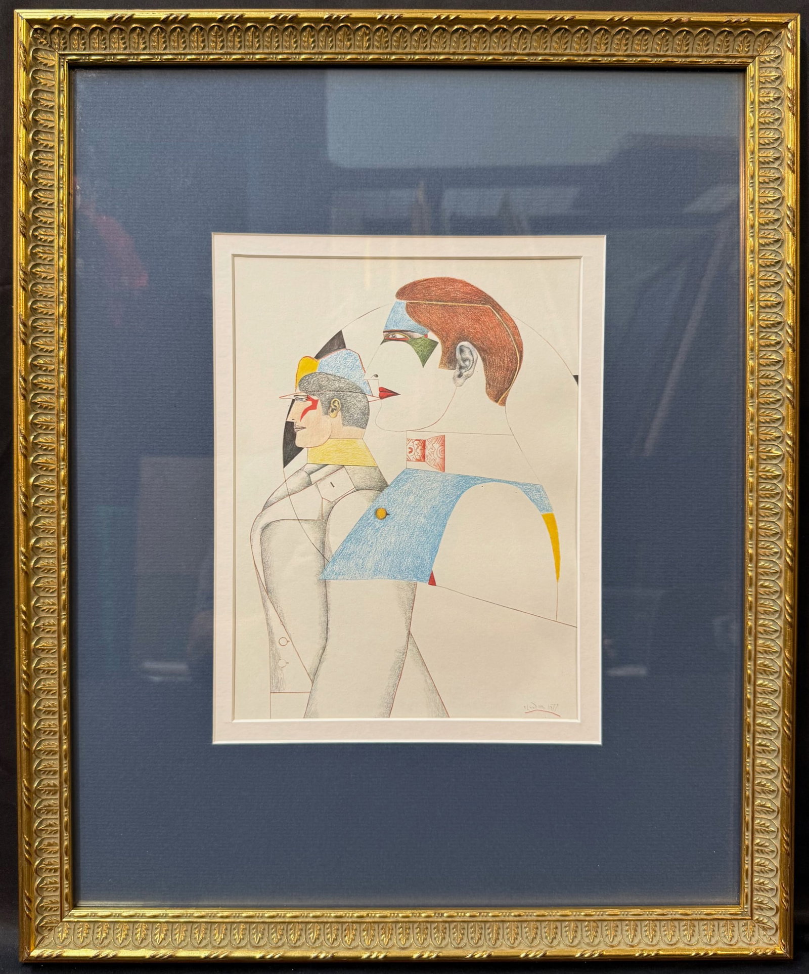 RICHARD LINDNER (1901-1978) ORIGINAL LITHOGRAPH TITLED TWO PROFILES, 16.5IN x 20IN (42cm x 51cm): Richard Lindner (1901-1978) original lithograph titled Two Profiles. This piece is after the original which was produced in 1975 and is now in a private collection. This lithograph was produced in 197