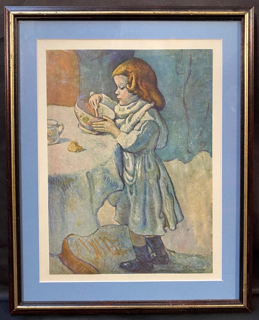 AFTER PABLO PICASSO (1881-1973) LITHOGRAPH TITLED LE GOURMET, 12IN x 15IN (30cm x 38cm): After Pablo Picasso (1881-1973) color lithograph. The piece is titled Le Gourmet, which is after the original which was created by Picasso in 1901. This lithograph was produced in 1953. It is matted a