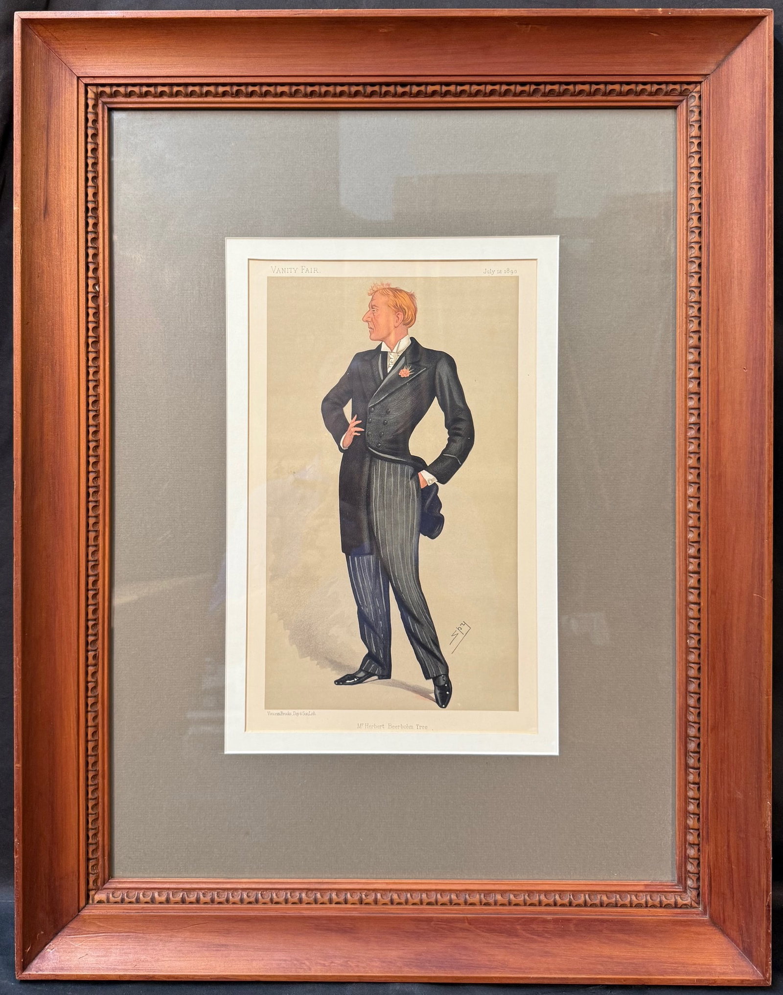ORIGINAL VANITY FAIR CARICATURE OF HERBERT BEERBOHM TREE WITH COA, 1890, 21.5IN x 27.5IN (55cm x (1 of 10)