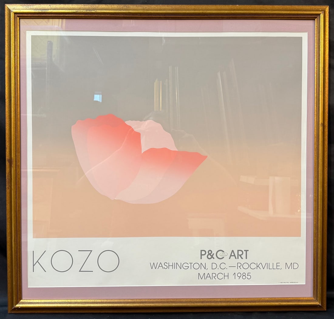 KOZO 1985 EXHIBITION POSTER, WASHINGTON DC MINIMALIST ABSTRACT, SOFT GRADIENT, 29IN x 30.5IN (74cm x: A refined and visually calming original 1985 exhibition poster for artist Kozo, produced for a Washington, D.C./Rockville, Maryland gallery presentation and printed by Multiple Impressions. This compo