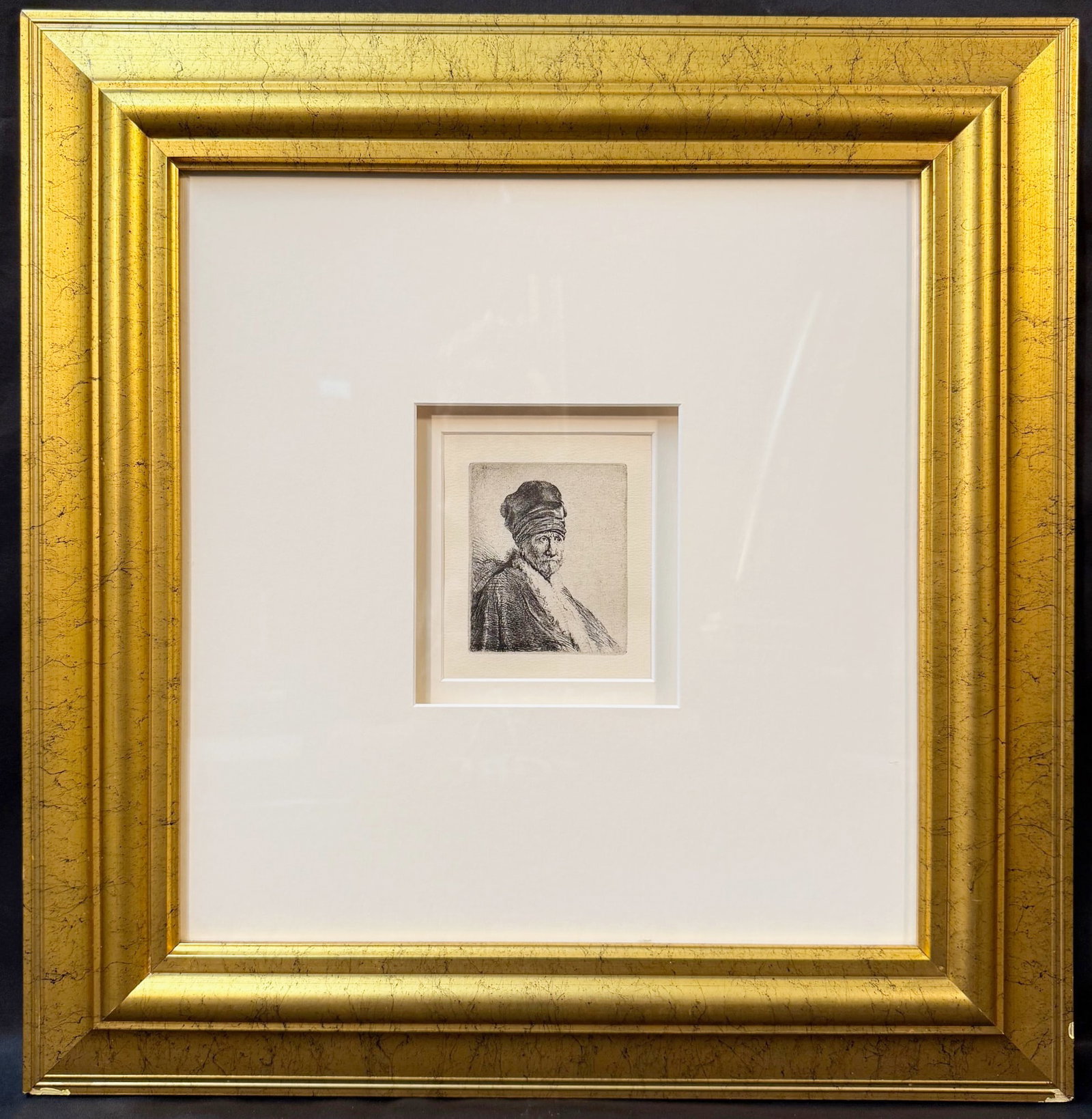 REMBRANDT VAN RIJN TITLED ÒBUST OF MAN WEARING HIGH CAPÓ ETCHING, 21IN x 22IN (53cm x (1 of 11)