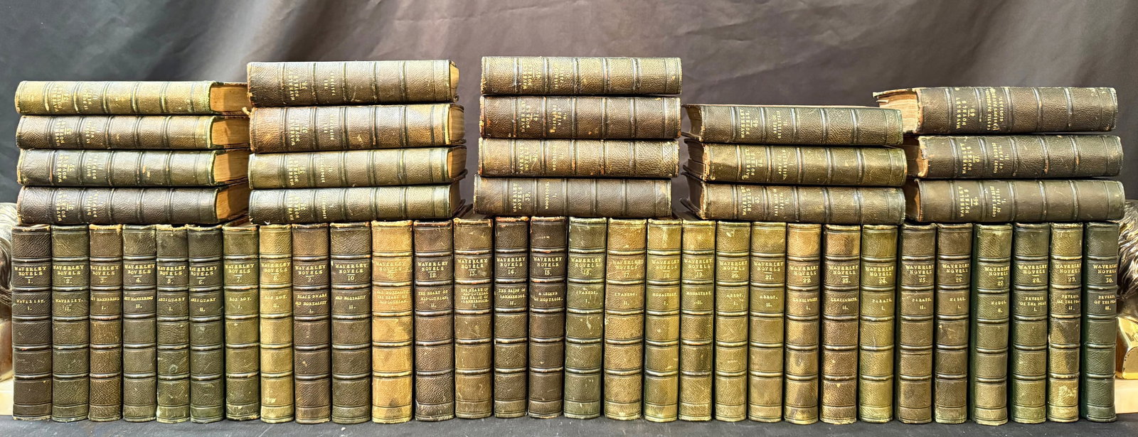 THE WAVERLY NOVELS, 48 VOLUMES, 1829-1833: This is a complete, 48 volume set of Sir Walter Scott's The Waverly Novels, all in Very Good to Good condition. This appears to be a version of the "Magnum Opus" edition, published between 1829 and 18
