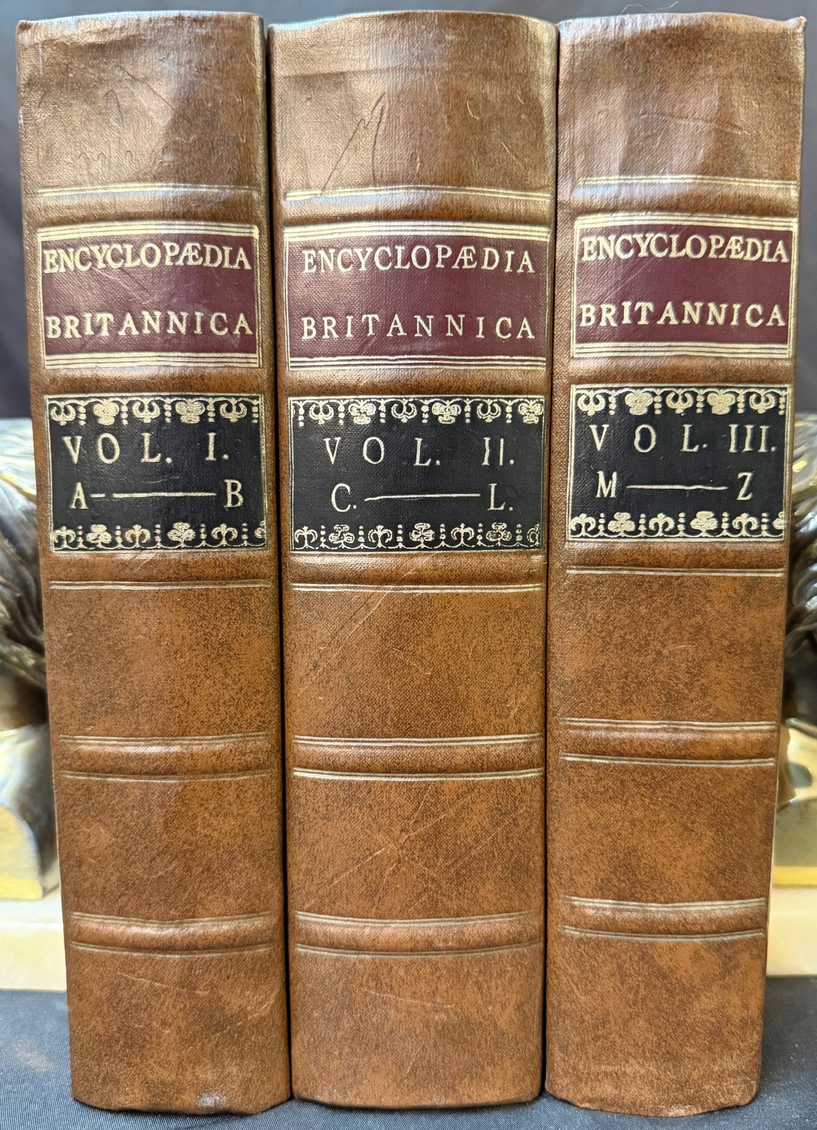ENCYCLOPAEDIA BRITANNICA, REPRINT OF THE FIRST EDITION (1768-1771), 3 VOLUMES: 1979. A three-volume facsimile reprint of the celebrated first edition of the?Encyclopaedia Britannica, originally published in Edinburgh between 1768 and 1771. The original edition, compiled by a ?So