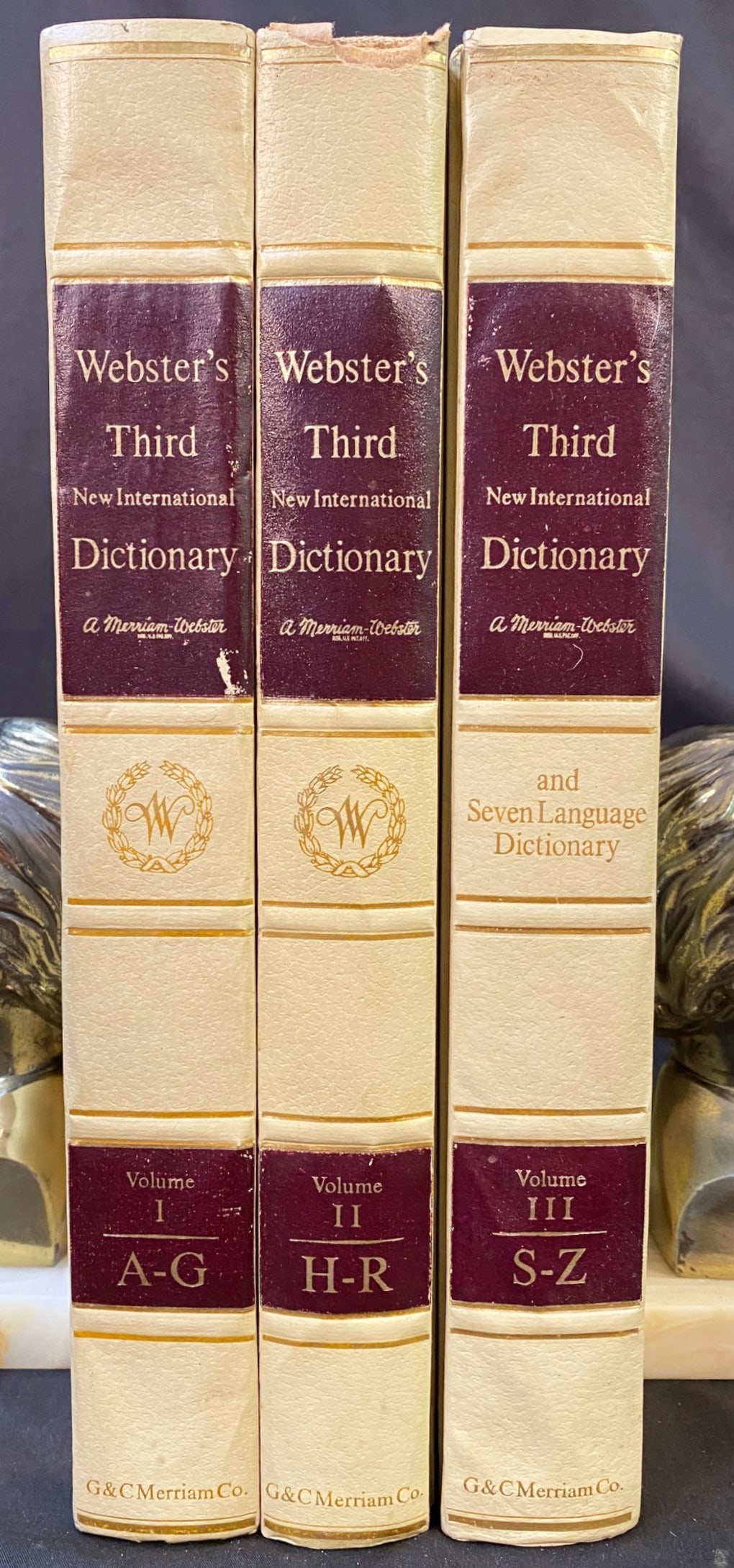 WEBSTER?S THIRD NEW INTERNATIONAL DICTIONARY, AND SEVEN LANGUAGE DICTIONARY, 3 VOLUMES, 1966