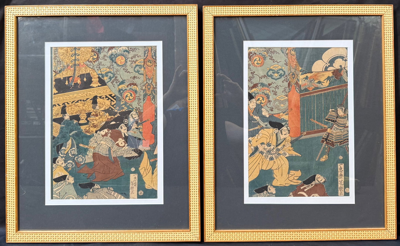 ORIGINAL JAPANESE WOODBLOCK DIPTYCH BY UTAGAWA YOSHIIKU (1833-1904) TITLED ANTICIPATION AT MORONAO?S (1 of 9)