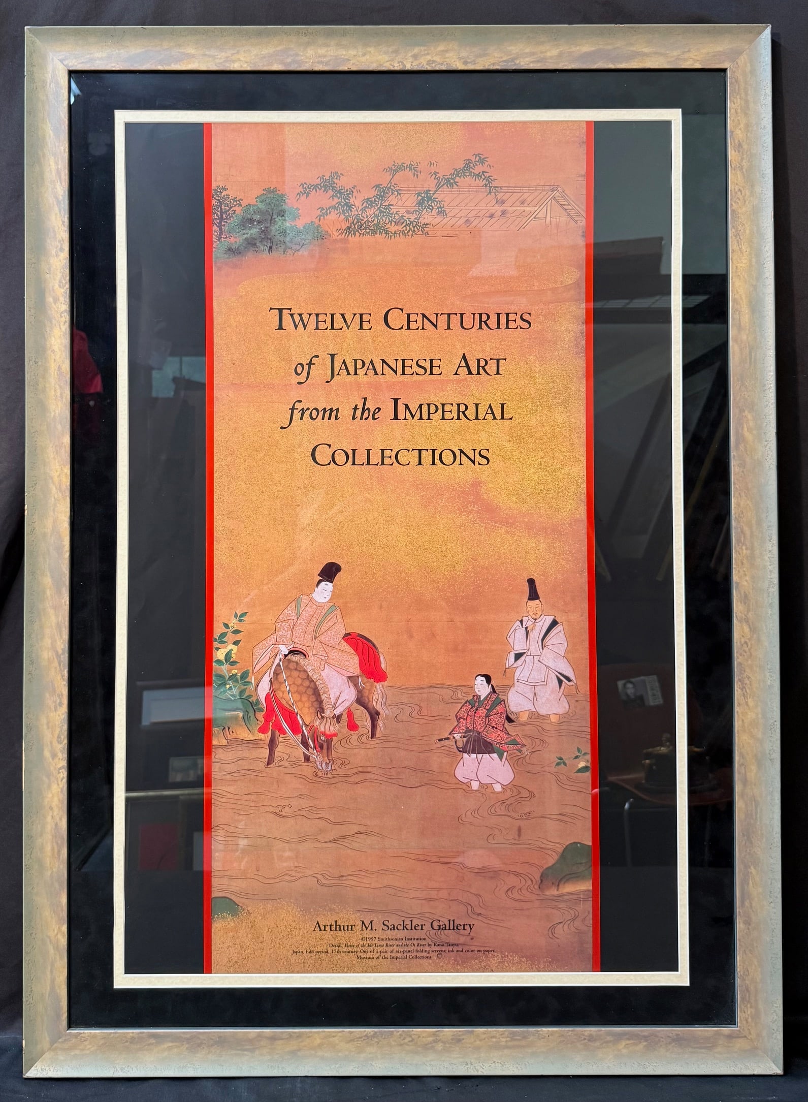 1997 SMITHSONIAN EXHIBITION POSTER FOR TWELVE CENTURIES OF JAPANESE ART, 31IN x 43.5IN (79cm x: An exhibition poster that was produced to accompany the landmark exhibition?Twelve Centuries of Japanese Art from the Imperial Collections, featuring masterworks from the Japanese Imperial Household C
