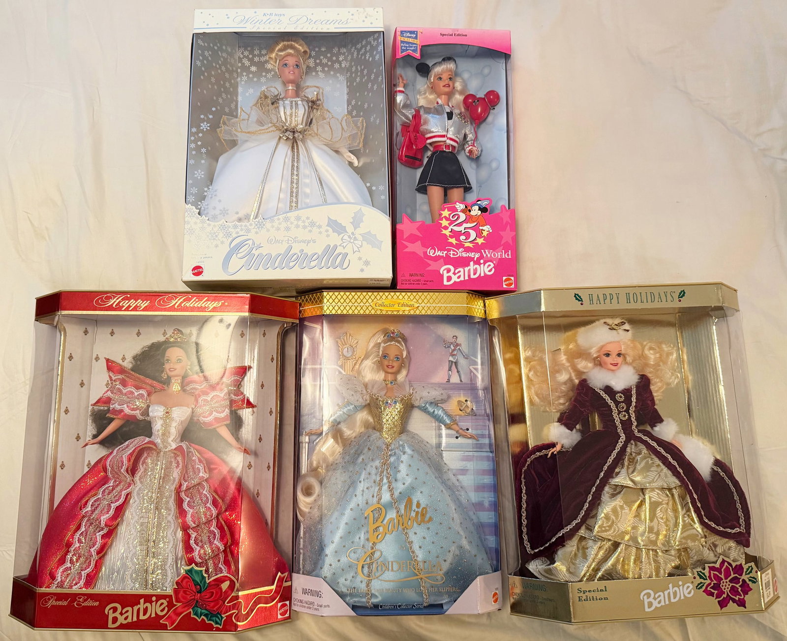 VINTAGE 1990s BARBIE COLLECTOR DOLL GROUP, HOLIDAY BARBIE, DISNEY CINDERELLA, WALT DISNEY WORLD 25th (1 of 11)