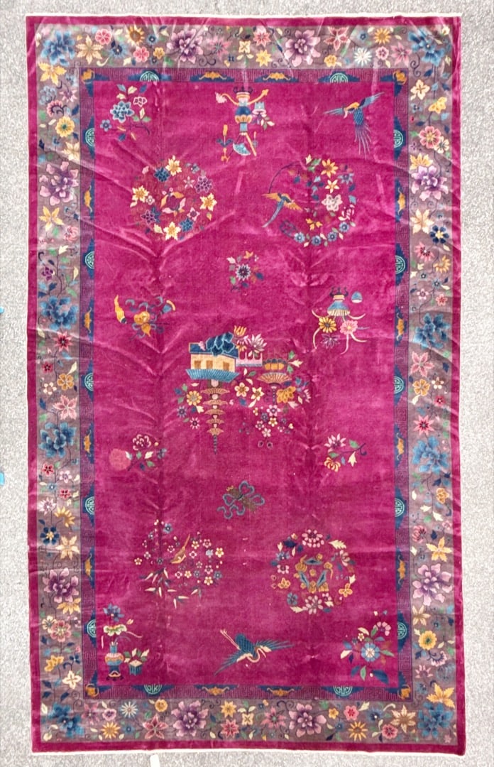 MANSION ANTIQUE CHINESE NICHOLS ART DECO HAND-KNOTTED RUG, MAGENTA FIELD, 1920S, 10.11 x 18.6 (333cm (1 of 7)