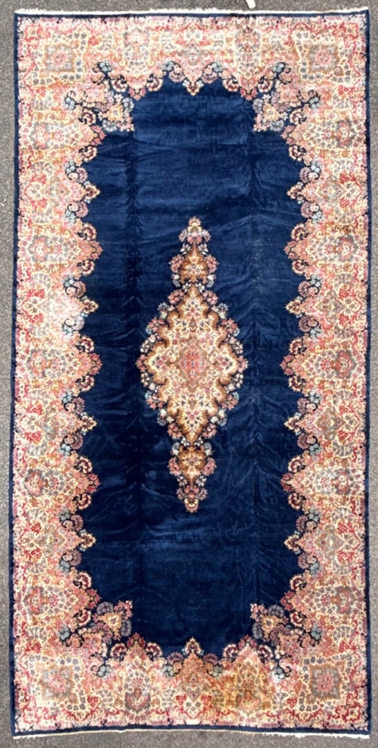 MANSION SIZED VINTAGE PERSIAN KERMAN HAND KNOTTED RUG WITH 200+ KPSI, 9.8 x 19.6 (294cm x 594cm): Mansion sized, Vintage Persian Kerman rug, made in Iran of 100% natural wool on a cotton foundation. This rug is 60+ years old, has full wool piles and is in excellent condition for its age. This