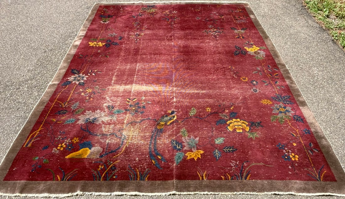 ANTIQUE CHINESE NICHOLS ART DECO HAND-KNOTTED RUG, 1920S SLIGHTLY DISTRESSED, 8.10 x 11.9 (269cm x (1 of 7)