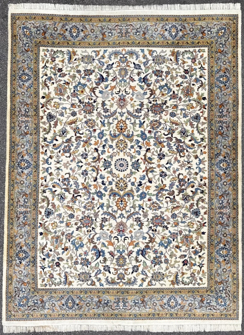 LARGE HAND-KNOTTED WOOL RUG, IVORY FIELD FLORAL, DESIGNER NEUTRAL LUXURY CARPET, 8.11 x 12.3 (272cm (1 of 6)