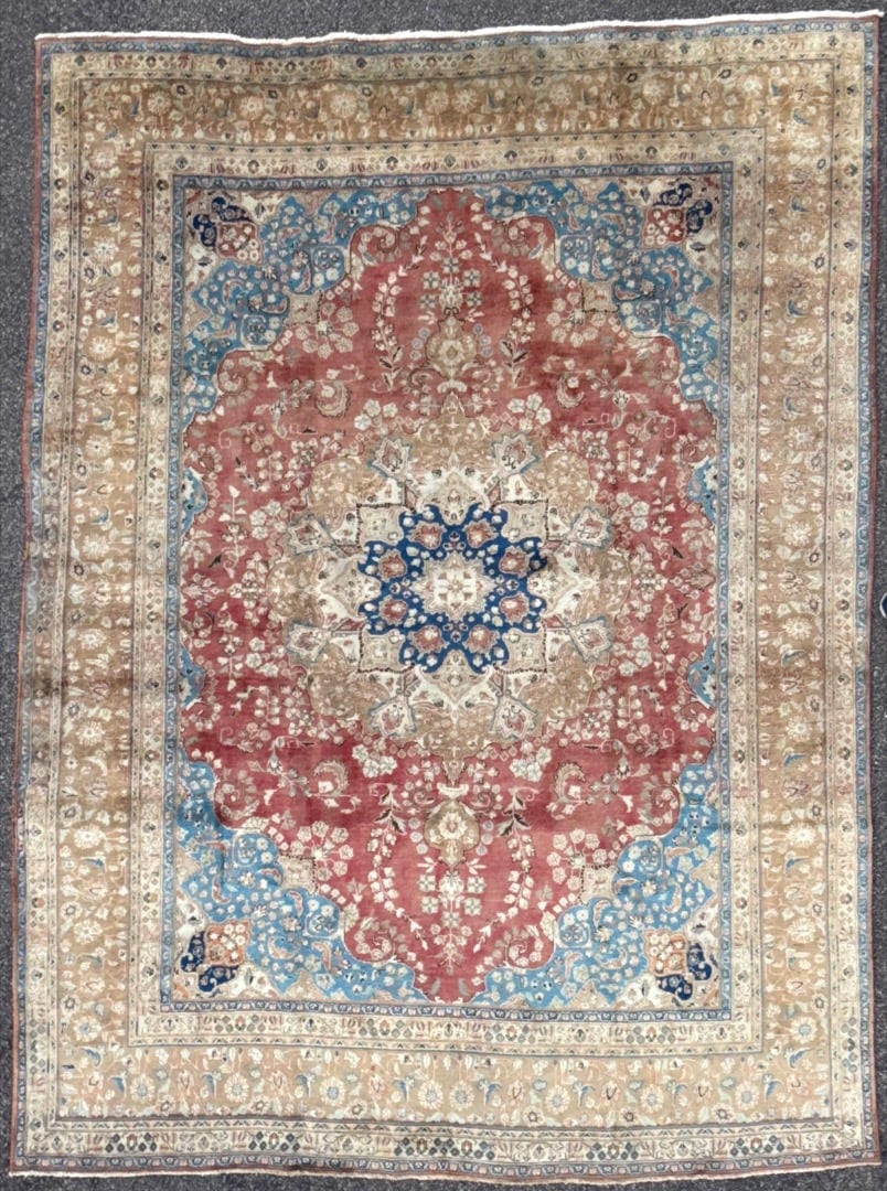 ANTIQUE PERSIAN SULTANABAD HAND KNOTTED RUG, 9.6 x 12.6 (290cm x 381cm): Antique, Persian Sultanabad rug was hand knotted in Iran of 100 percent natural wool on a cotton foundation. This rug is 110-130 years old, has medium wool piles and is in excellent condition for