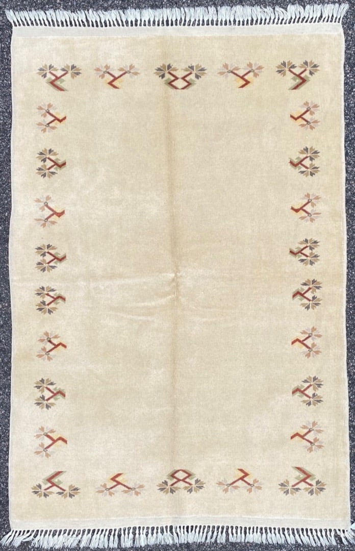 MODERN CAUCASIAN HAND KNOTTED RUG, NEW, 3.11 x 5.7 (119cm x 170cm): Brand new modern Caucasian rug was hand knotted in Turkey of 100% natural wool on a cotton foundation. It has full wool piles and is in new condition. Beautiful colors with excellent quality, and n