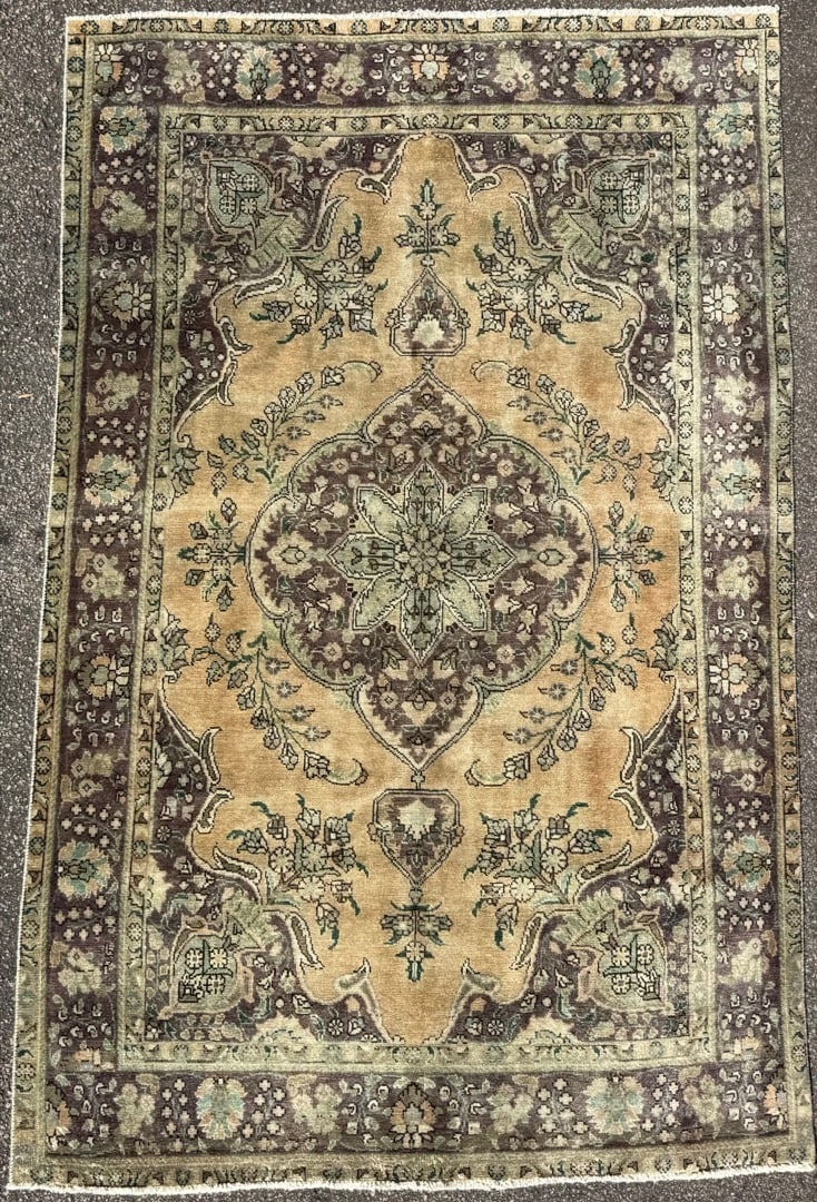 ANTIQUE PERSIAN TABRIZ HAND KNOTTED RUG, 6.5 x 10.0 (196cm x 305cm): Antique Persian Tabriz rug was hand knotted in Iran of 100 percent natural wool and has a cotton foundation. The rug is 120+ years old, has medium to low wool piles and is in excellent 