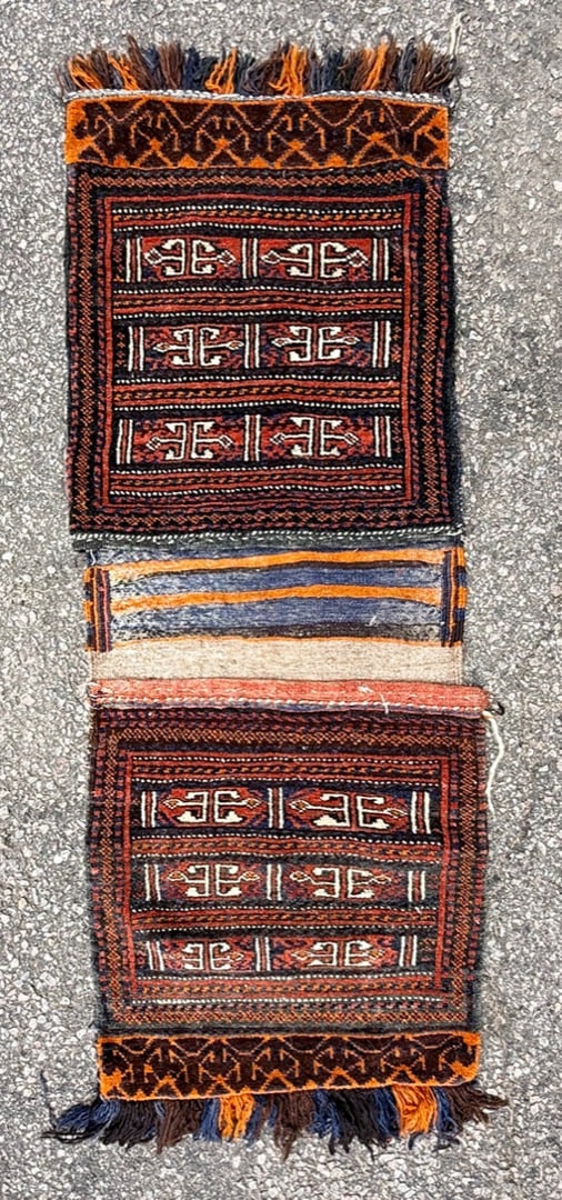 VINTAGE PERSIAN TRIBAL KHORJIN SADDLE BAG, HANDWOVEN, 1.10 x 4.6 (51cm x 137cm) (1 of 5)