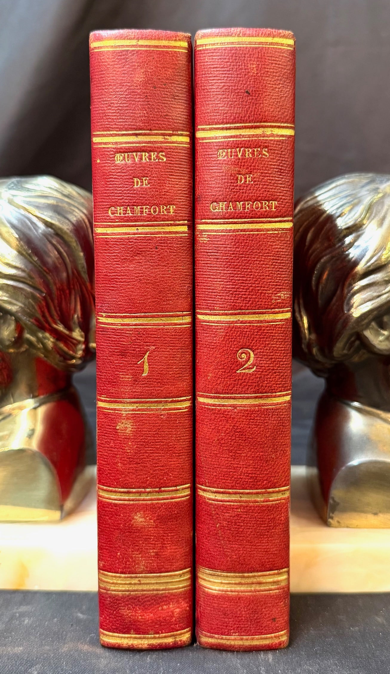 1812 CHAMFORT ??UVRES COMPL?TES? 2 VOLUMES, ESTATE OF WHITE HOUSE CHEF PIERRE CHAMBRIN, FRENCH: A striking and culturally powerful 2-volume 1812 Paris edition of Œuvres Complètes de Chamfort, representing the distilled voice of French intellectual authority at the threshold of the Revo