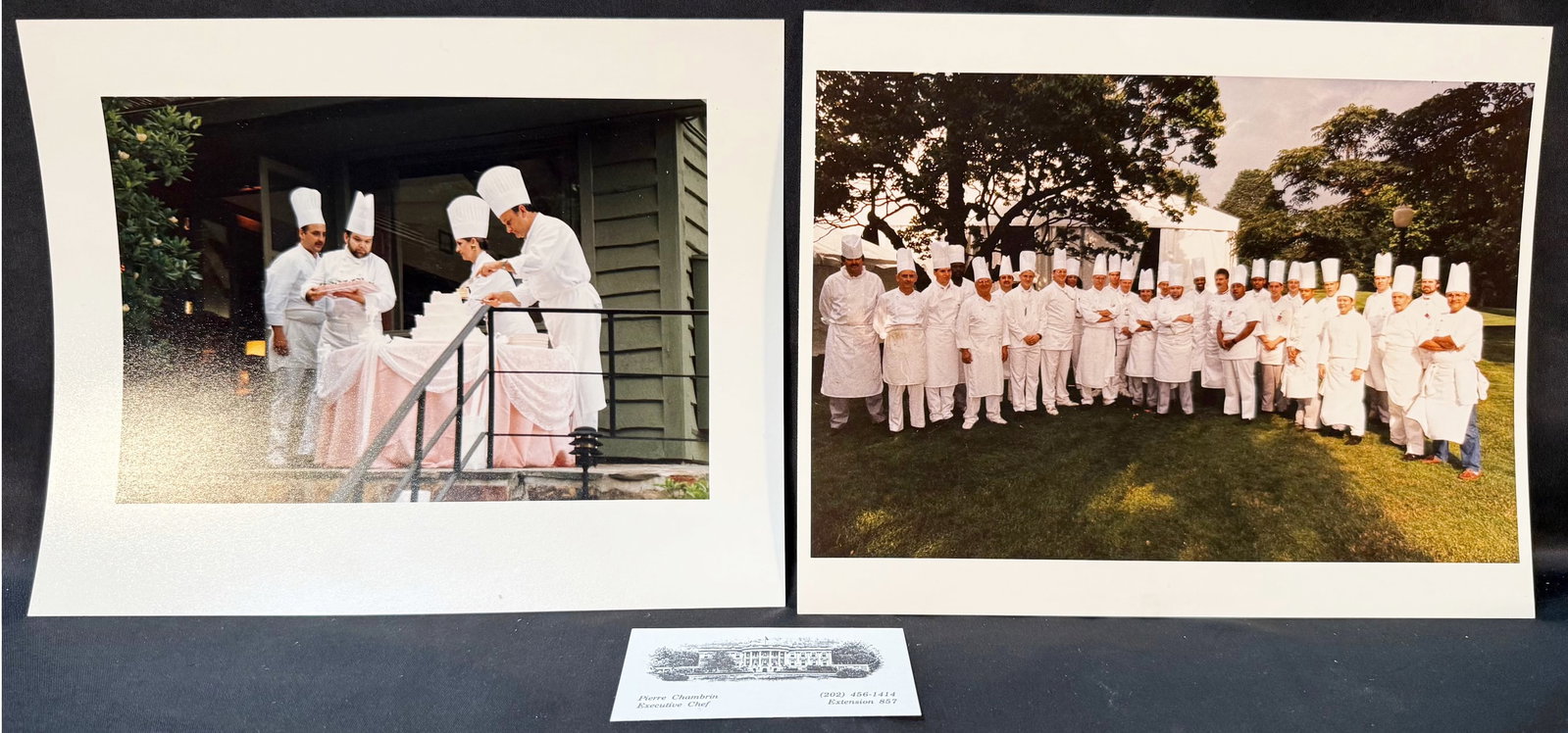 WHITE HOUSE EXECUTIVE CHEF ARCHIVE, CAMP DAVID PRESIDENTIAL WEDDING IN 1992 AND WHITE HOUSE CULINARY: An exceptional and highly cohesive two-photograph archive from the estate of White House Executive Chef Pierre Chambrin, documenting both a presidential family event at Camp David and the full White H