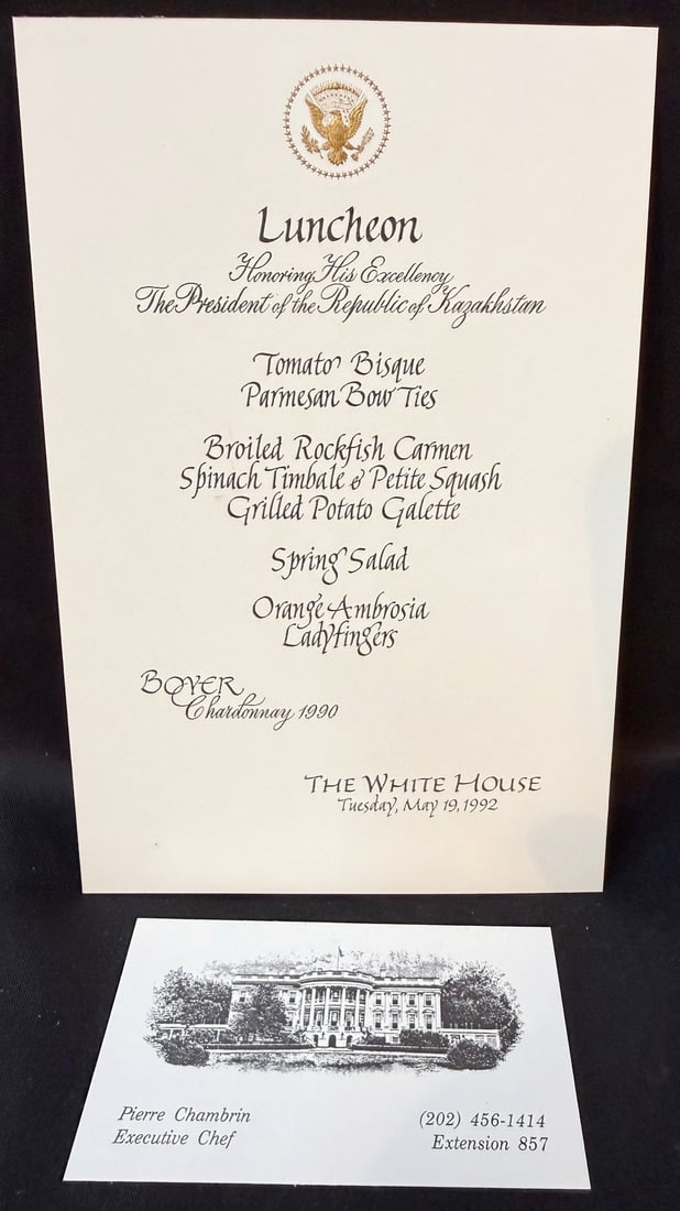WHITE HOUSE LUNCHEON MENU, MAY 19, 1992, FOR THE PRESIDENT OF KAZAKHSTAN, ESTATE OF EXECUTIVE CHEF (1 of 5)