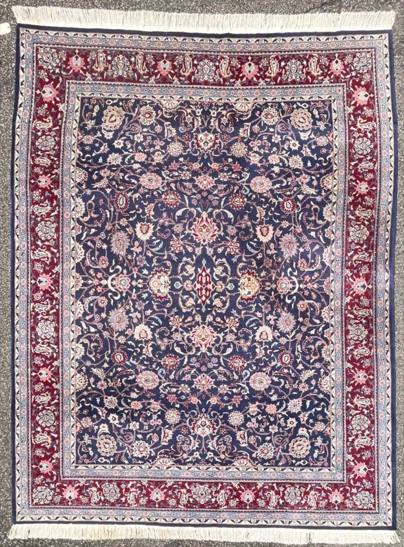 SAROUK HAND KNOTTED RUG, 7.9 x 10.0 (236cm x 305cm): Sarouk rug was hand knotted in India of 100% natural wool and has a cotton foundation. This rug is 20+ years old, has full wool piles and is in like new condition. Beautiful colors with