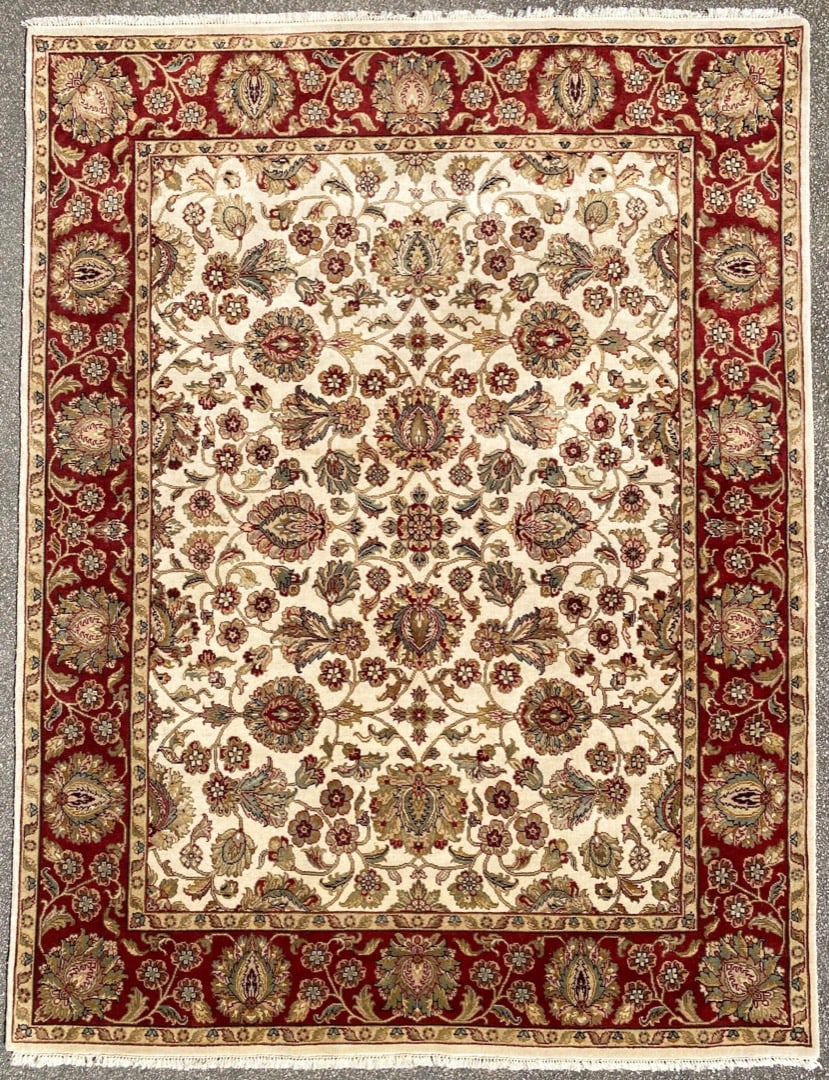 JAIPUR HAND KNOTTED RUG, 7.9 x 10.0 (236cm x 305cm): Jaipur rug is hand knotted of 100 percent wool in India, on a cotton foundation. The rug has full, wool piles and is in like new condition. It is thick and plush. This rug was acquired from a Vir