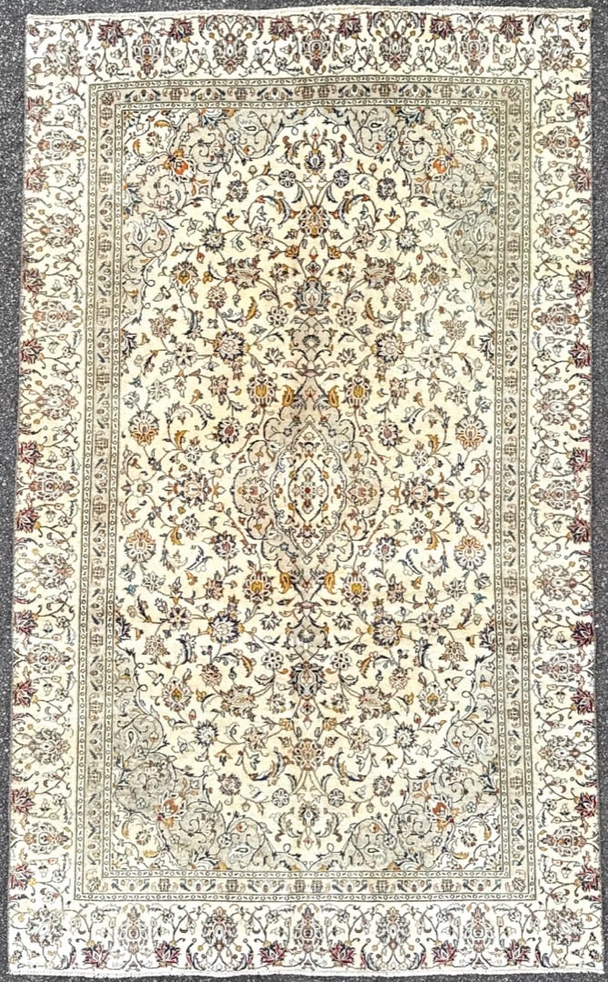 VINTAGE PERSIAN NAIN HAND KNOTTED RUG, 5.6 x 9.2 (137cm x 279cm): Vintage Persian Nain rug was hand knotted in Iran of 100 percent natural wool on a cotton foundation. This rug is 50+ years old, has medium wool piles and is in excellent condition for its age.&#