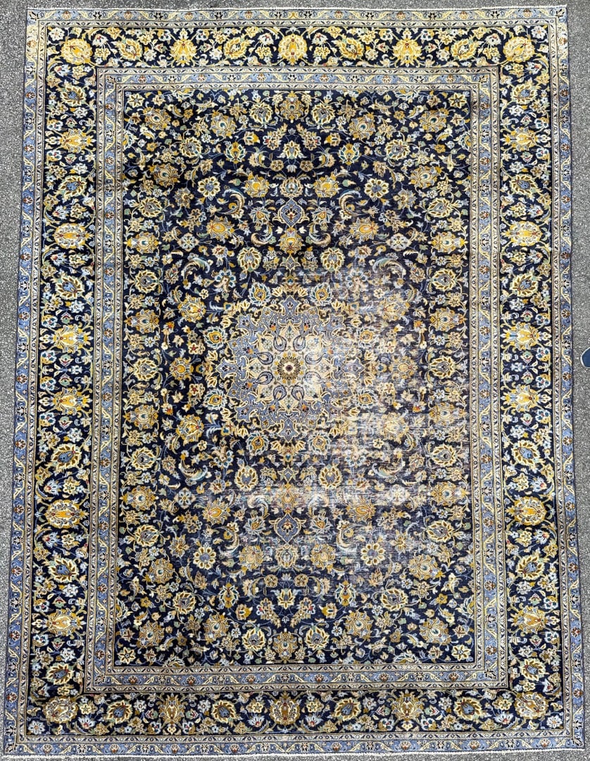 ANTIQUE PERSIAN NAIN HAND KNOTTED RUG, 9.8 x 13.0 (295cm x 396cm): Offered here is an antique Persian Nain rug was hand knotted in Iran of 100 percent natural wool on a cotton foundation. This rug is 80+ years old, has medium to low wool piles and is in excellen