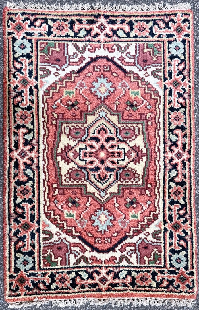 KAZAK HAND KNOTTED RUG, NEW, 2.0 x 3.0 (61cm x 91cm): New Kazak rug was hand knotted in India of 100% natural wool on a cotton foundation. The rug has full wool piles and is in brand new condition. It is made with excellent quality, nice and soft. T