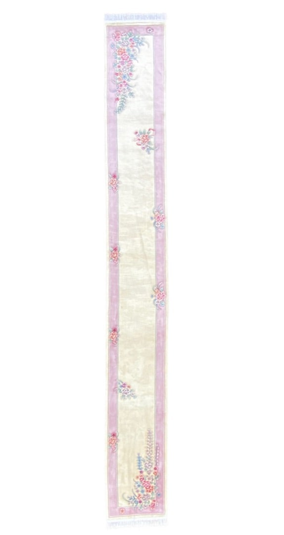 EXTRA LONG, NEW ART DECO HAND KNOTTED 90 LINE RUNNER, 2.6 x 20.0 (76cm x 508cm): Extra-long brand-new Chinese Art Deco 90-line rug was hand knotted in China of 100% natural wool on a cotton foundation. The rug has very thick (1 inch) wool piles and is in brand new condit